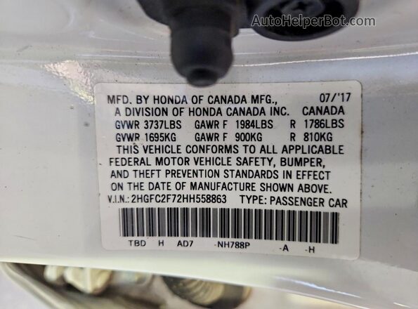 2HGFC2F72HH558863 2017 HONDA CIVIC White Engine compartment view