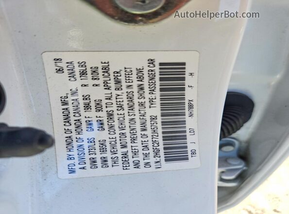 2HGFC2F72JH575782 2018 HONDA CIVIC White ძრავის განყოფილების ხედი