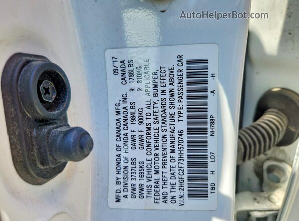 2HGFC2F73HH570746 2017 HONDA CIVIC White ძრავის განყოფილების ხედი