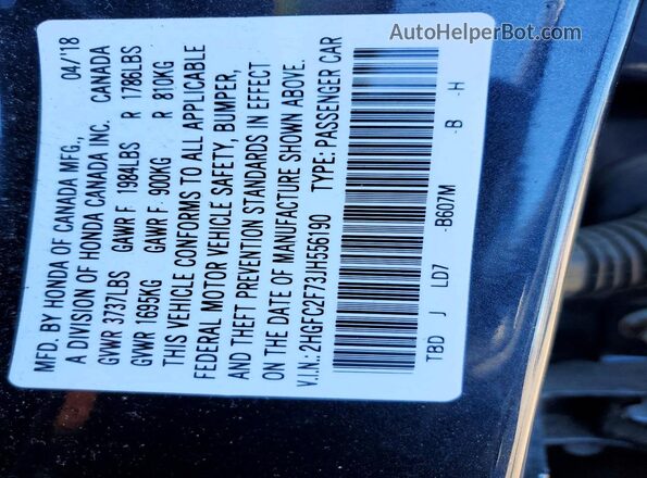 2HGFC2F73JH556190 2018 HONDA CIVIC Blue Engine compartment view
