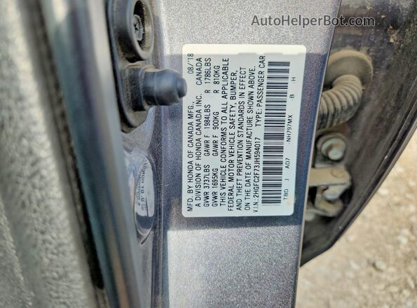2HGFC2F73JH594017 2018 HONDA CIVIC Gray Շարժիչի բաժամունքի տեսք