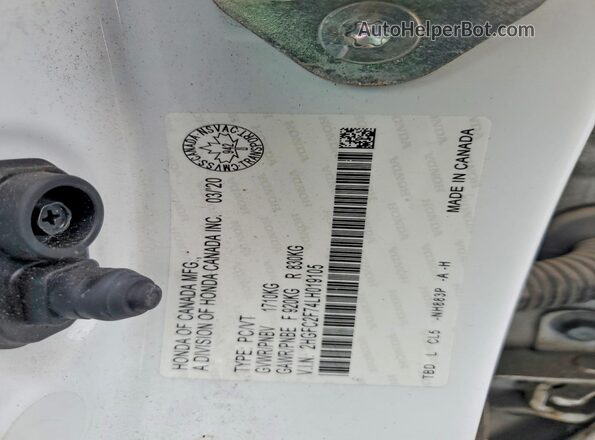 2HGFC2F74LH019105 2020 HONDA CIVIC White Вид наклейки з VIN-кодом