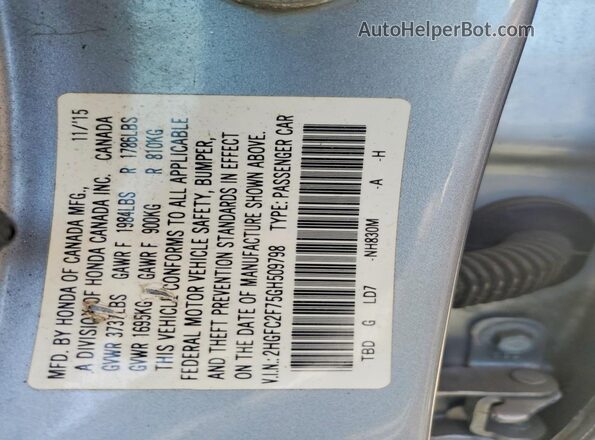 2HGFC2F75GH509798 2016 HONDA CIVIC Silver Widok komory silnika