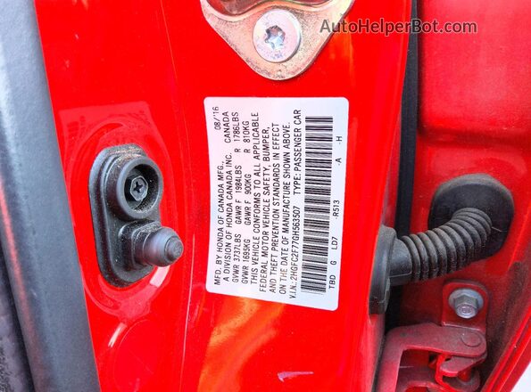 2HGFC2F77GH563507 2016 HONDA CIVIC Red 