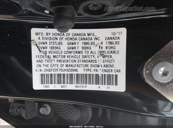 2HGFC2F79JH503946 2018 HONDA CIVIC Black Вид підкапотного простору