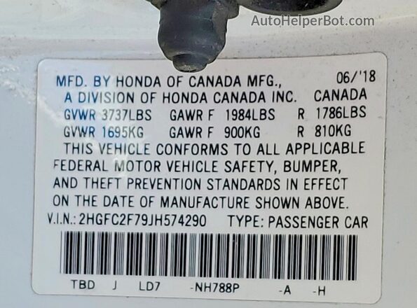 2HGFC2F79JH574290 2018 HONDA CIVIC White Vista del compartimento del motor