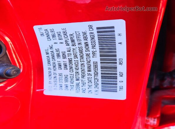 2HGFC2F7XGH556650 2016 HONDA CIVIC Red Vista del compartimento del motor