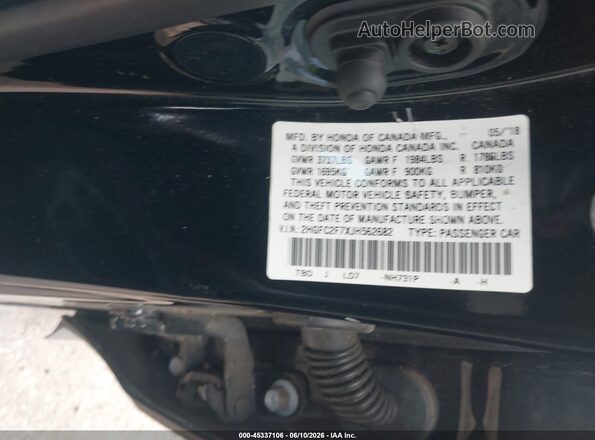 2HGFC2F7XJH562682 2018 HONDA CIVIC Black ძრავის განყოფილების ხედი