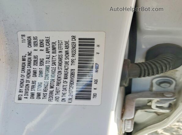 2HGFC2F80KH508978 2019 HONDA CIVIC White Вид підкапотного простору