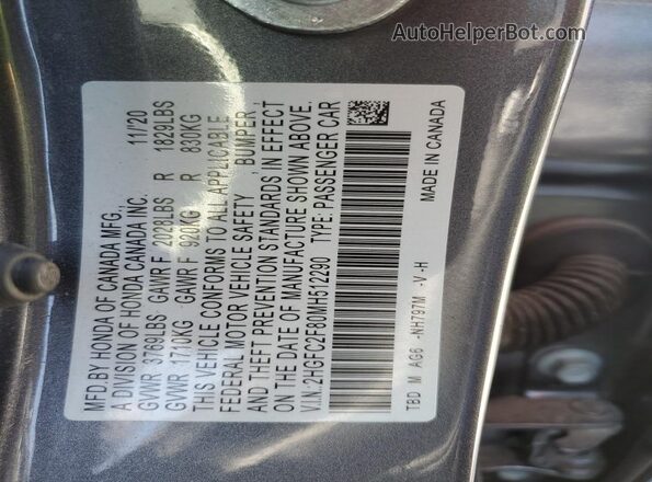 2HGFC2F80MH512290 2021 HONDA CIVIC Gray 