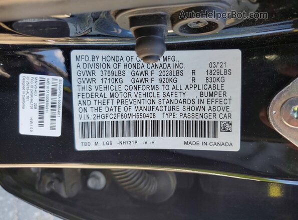 2HGFC2F80MH550408 2021 HONDA CIVIC Black Engine compartment view