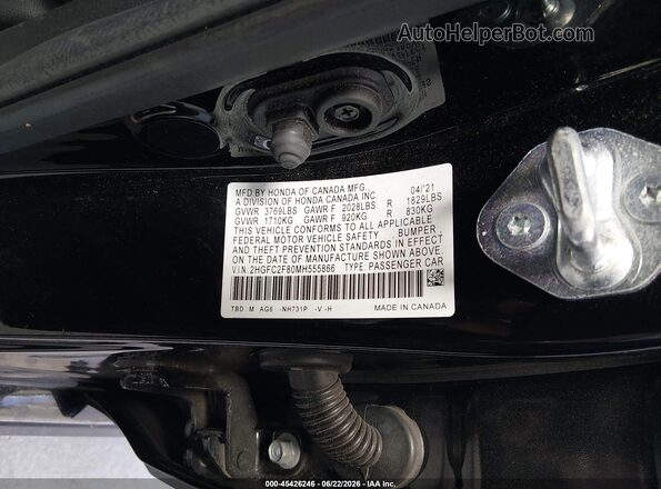 2HGFC2F80MH555866 2021 HONDA CIVIC Black Engine compartment view