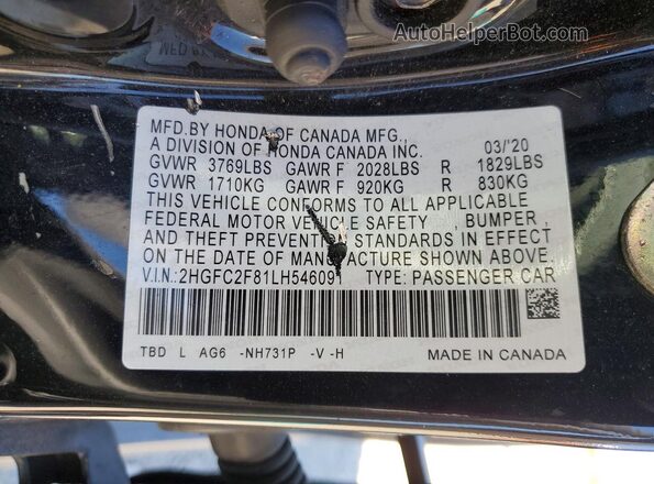 2HGFC2F81LH546091 2020 HONDA CIVIC Black Вид підкапотного простору