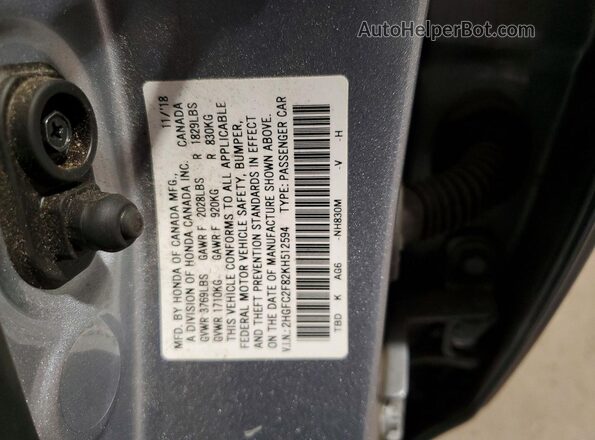 2HGFC2F82KH512594 2019 HONDA CIVIC Silver VIN sticker view