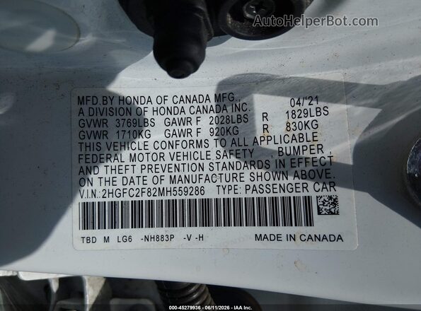2HGFC2F82MH559286 2021 HONDA CIVIC White Շարժիչի բաժամունքի տեսք