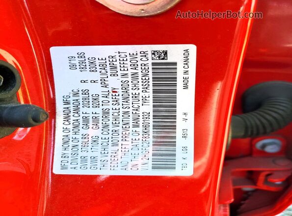 2HGFC2F83KH601932 2019 HONDA CIVIC Red 