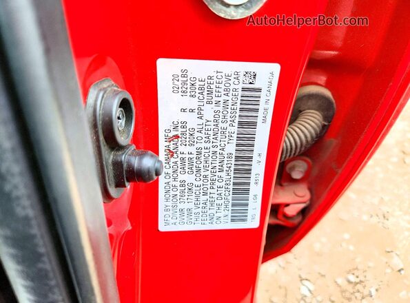 2HGFC2F83LH543189 2020 HONDA CIVIC Красный Вид подкапотного пространства