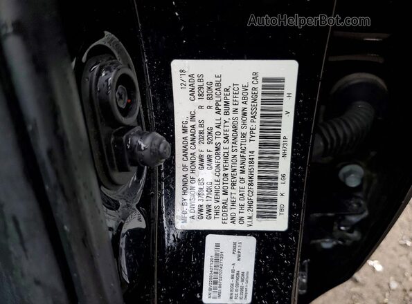 2HGFC2F84KH518414 2019 HONDA CIVIC Black Widok komory silnika