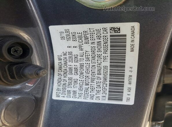 2HGFC2F84KH592089 2019 HONDA CIVIC Gray 