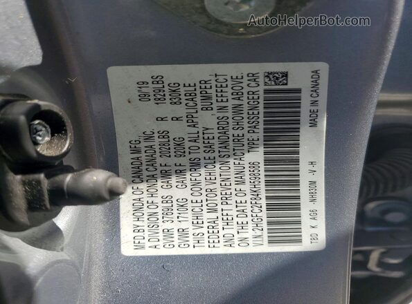 2HGFC2F84KH598586 2019 HONDA CIVIC Silver Engine compartment view