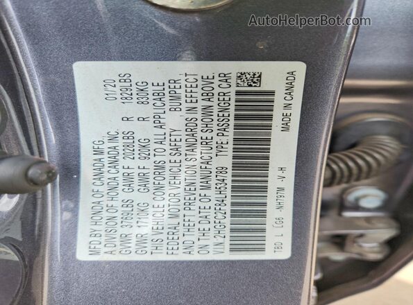 2HGFC2F84LH534789 2020 HONDA CIVIC Gray 