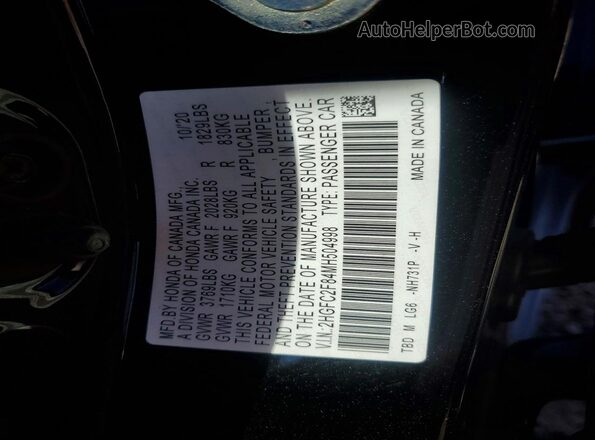 2HGFC2F84MH504998 2021 HONDA CIVIC Black VIN sticker view