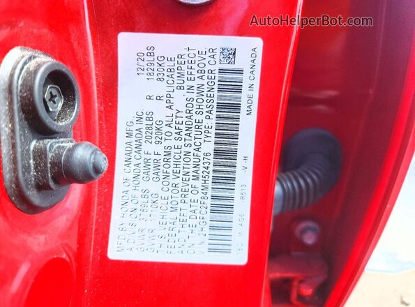 2HGFC2F84MH524376 2021 HONDA CIVIC Red Widok komory silnika