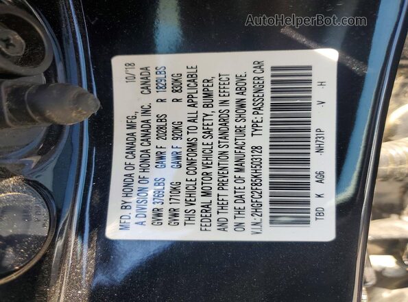 2HGFC2F85KH503128 2019 HONDA CIVIC Black ძრავის განყოფილების ხედი