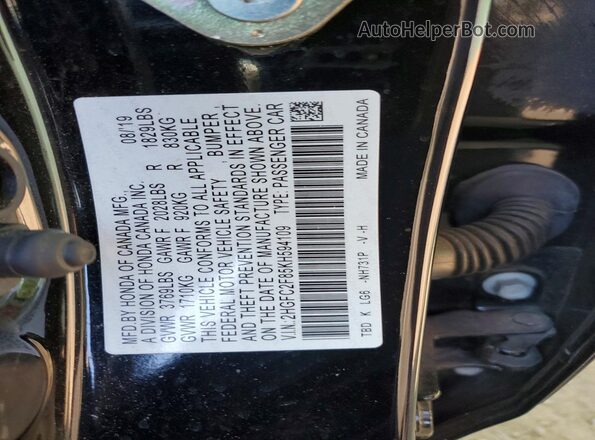 2HGFC2F85KH594109 2019 HONDA CIVIC Black Շարժիչի բաժամունքի տեսք
