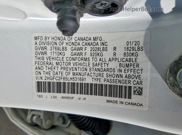 2HGFC2F85LH531691 2020 HONDA CIVIC White Widok naklejki z numerem VIN