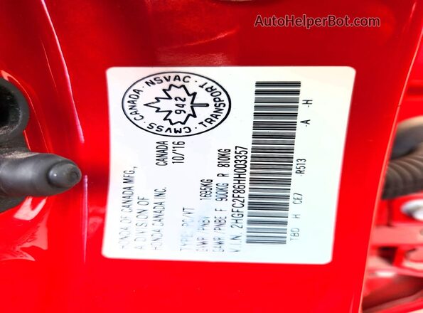2HGFC2F86HH003357 2017 HONDA CIVIC Red Вид підкапотного простору