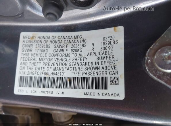2HGFC2F86LH545101 2020 HONDA CIVIC Gray 