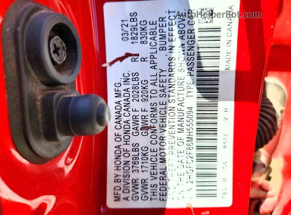 2HGFC2F86MH555094 2021 HONDA CIVIC Red Вид наклейки з VIN-кодом