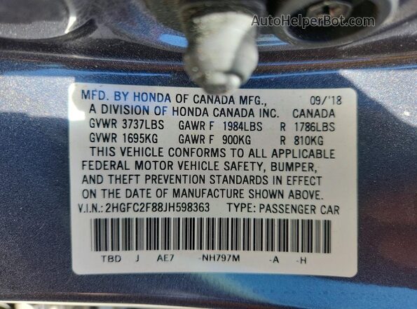 2HGFC2F88JH598363 2018 HONDA CIVIC Charcoal Engine compartment view