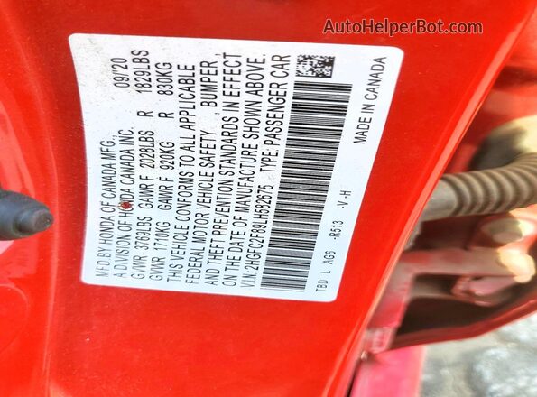 2HGFC2F89LH582675 2020 HONDA CIVIC Red ძრავის განყოფილების ხედი