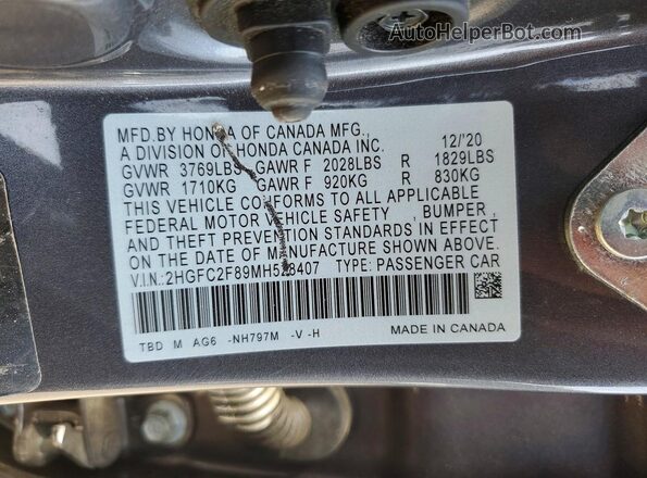 2HGFC2F89MH528407 2021 HONDA CIVIC Gray Вид підкапотного простору