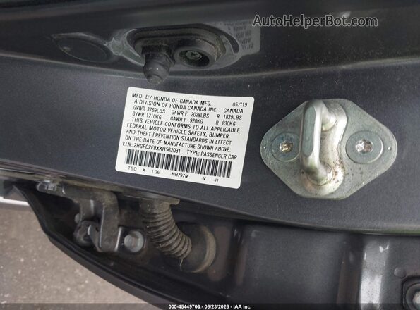 2HGFC2F8XKH562031 2019 HONDA CIVIC Gray Вид підкапотного простору
