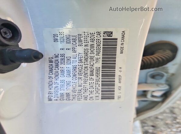 2HGFC2F8XLH585682 2020 HONDA CIVIC White VIN կոդի պիտակի տեսք