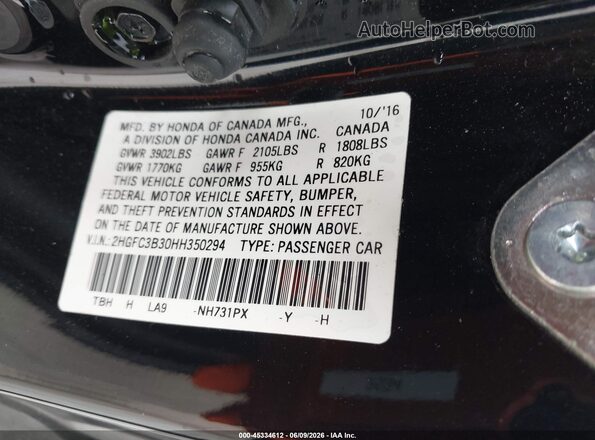 2HGFC3B30HH350294 2017 HONDA CIVIC Black Widok komory silnika