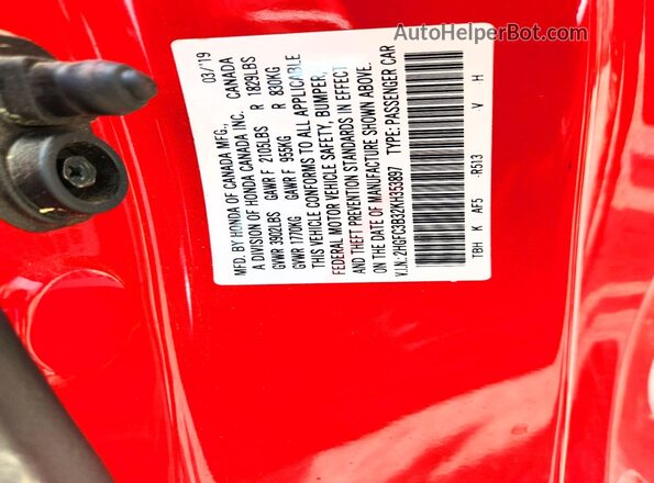 2HGFC3B32KH353897 2019 HONDA CIVIC Красный 