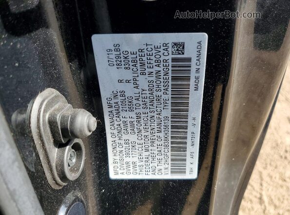 2HGFC3B38KH356139 2019 HONDA CIVIC Black ძრავის განყოფილების ხედი