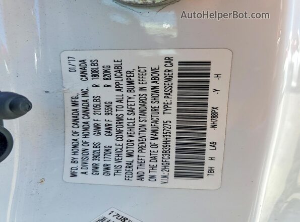 2HGFC3B39HH357275 2017 HONDA CIVIC White VIN կոդի պիտակի տեսք