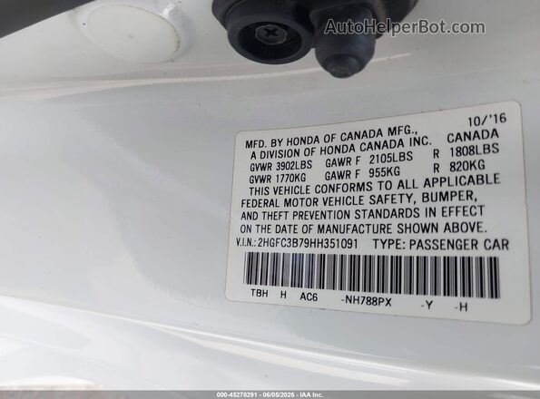 2HGFC3B79HH351091 2017 HONDA CIVIC White Widok komory silnika