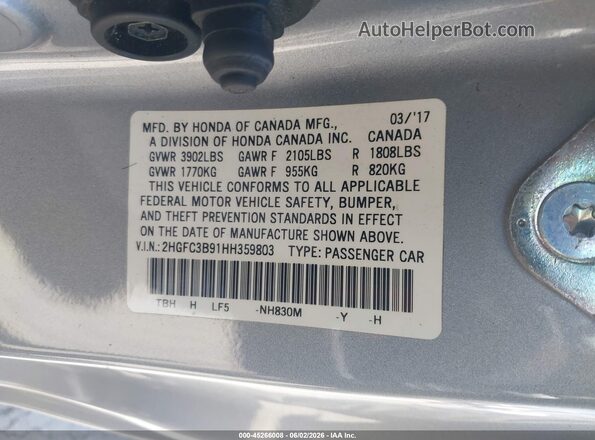 2HGFC3B91HH359803 2017 HONDA CIVIC Silver 
