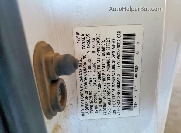 2HGFC3B92HH354402 2017 HONDA CIVIC White Вид підкапотного простору