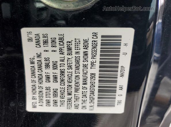 2HGFC4A57GH312908 2016 HONDA CIVIC Black ძრავის განყოფილების ხედი