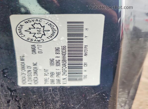 2HGFC4A58HH400366 2017 HONDA CIVIC Black Շարժիչի բաժամունքի տեսք