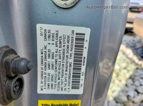 2HGFC4B00HH310843 2017 HONDA CIVIC Серебряный Вид наклейки с VIN-кодом