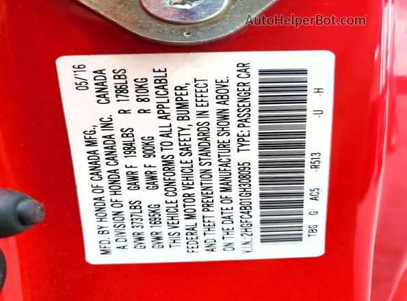 2HGFC4B01GH308095 2016 HONDA CIVIC Red 