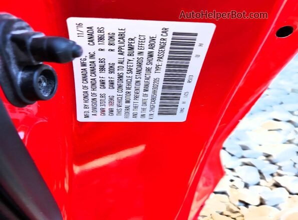 2HGFC4B05HH302205 2017 HONDA CIVIC Red Շարժիչի բաժամունքի տեսք